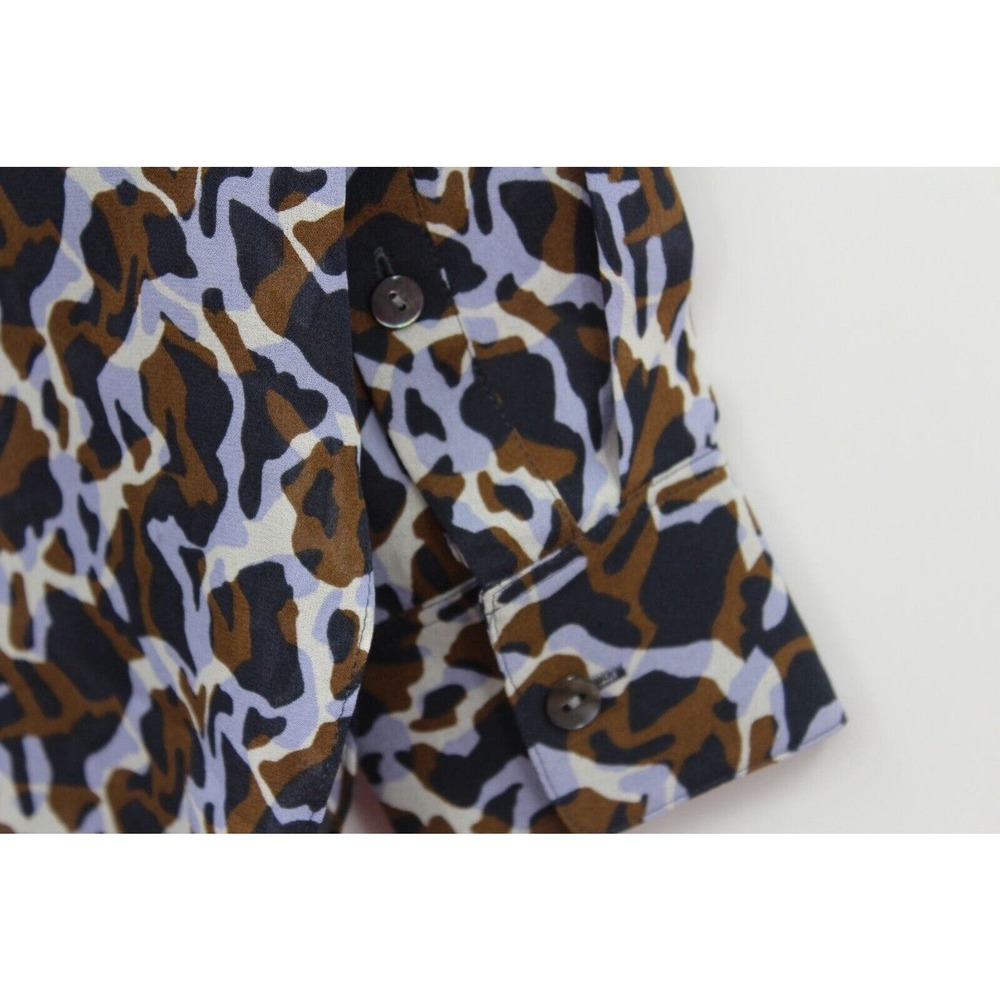 Theory Silk Shirt Womens Small Classic Straight Button‎ Up Shirt Blue Brown - Picture 4 of 9